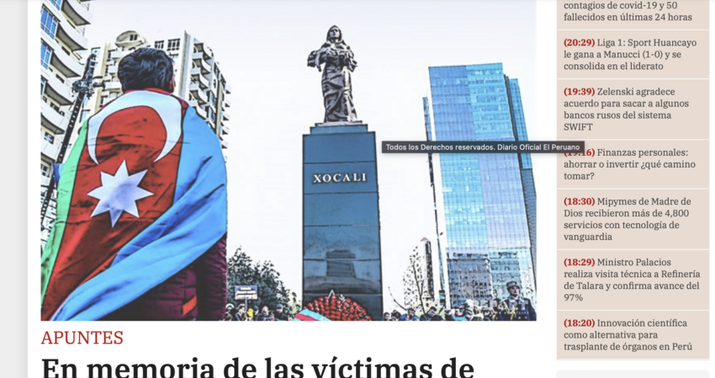 Peru rəsmi dövlət qəzetində Xocalı ilə əlaqədar məqalə dərc edildi