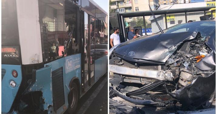 Bakıda avtobus qəzaya düşdü -