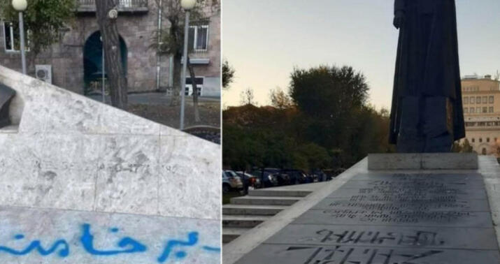 Terrorçunun heykəlinə “Xameneyiyə ölüm” yazanlar saxlanıldı -