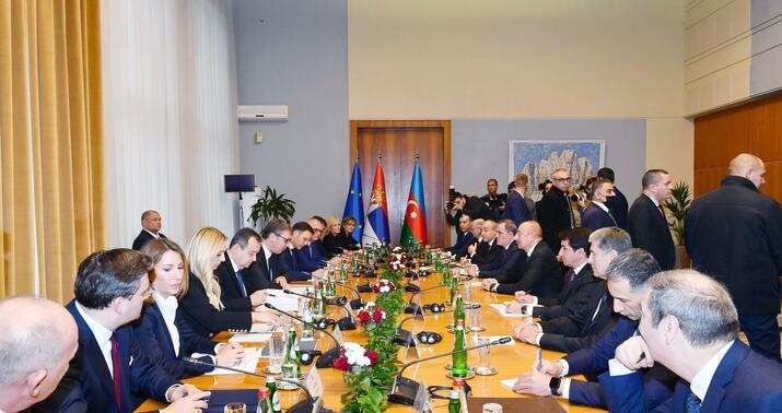 İlham Əliyevin Aleksandar Vuçiçlə geniş tərkibdə görüşü oldu