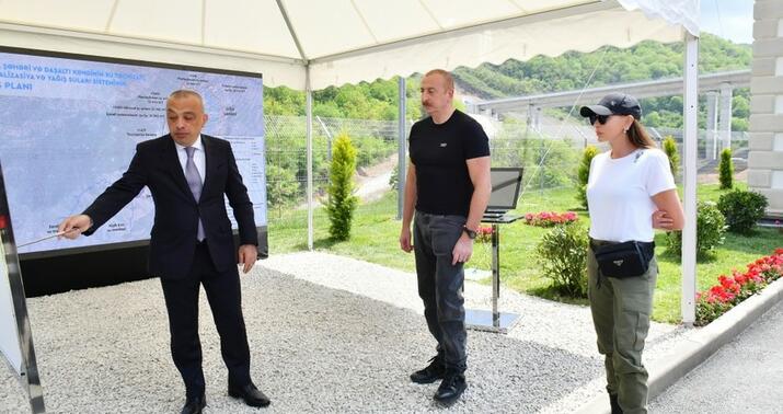 İlham Əliyev və xanımı Daşaltıda nasos stansiyasının açılışında -