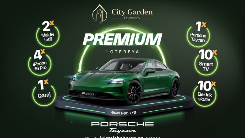 Kristal Abşeron Premium lotereyasını elan etdi! - “City Garden Narimanov”da mənzil alın, Porsche Taycan elektromobili qazanın!