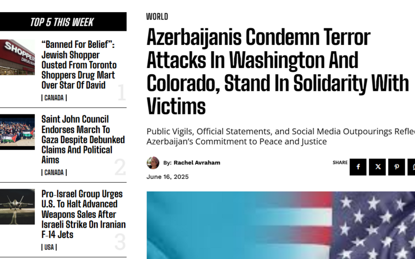 Kanada nəşri Azərbaycan diasporunun ABŞ-də törədilən terror aktlarını pisləməsindən yazdı