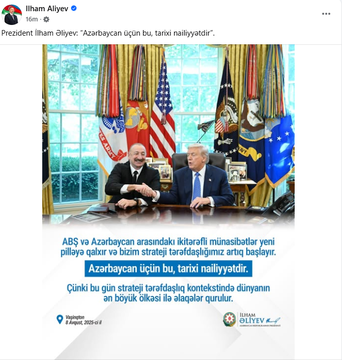 Prezident Vaşinqton görüşü ilə bağlı paylaşım etdi - FOTOLAR