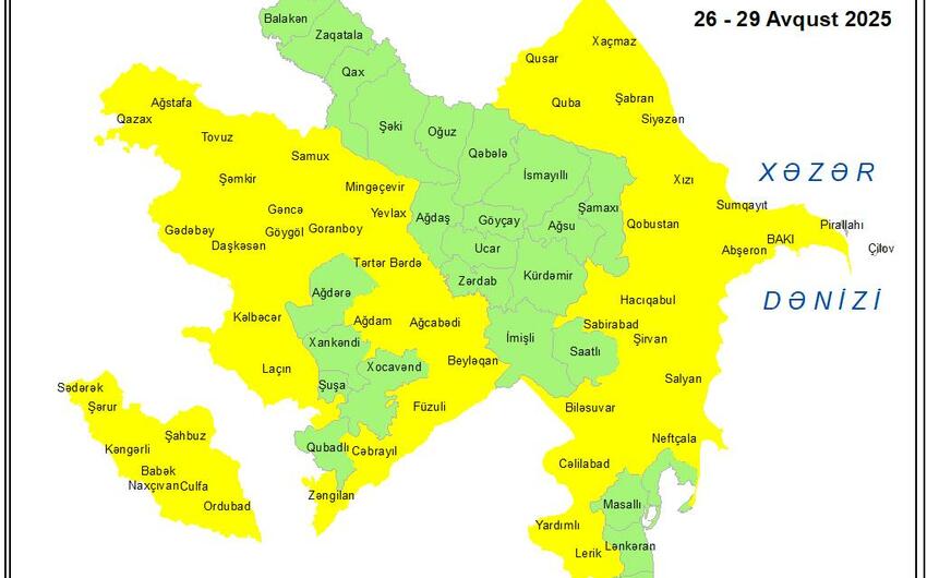 Küləkli hava şəraiti ilə bağlı sarı xəbərdarlıq verildi