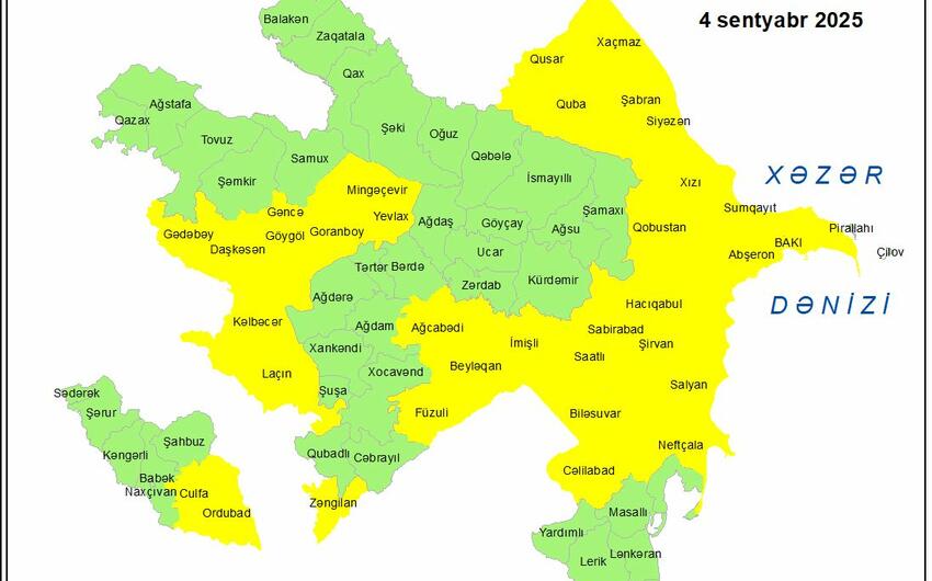 Küləkli hava şəraiti ilə bağlı sarı xəbərdarlıq verildi
