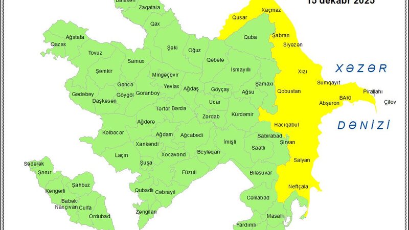 Küləkli hava şəraiti ilə bağlı sarı xəbərdarlıq verildi