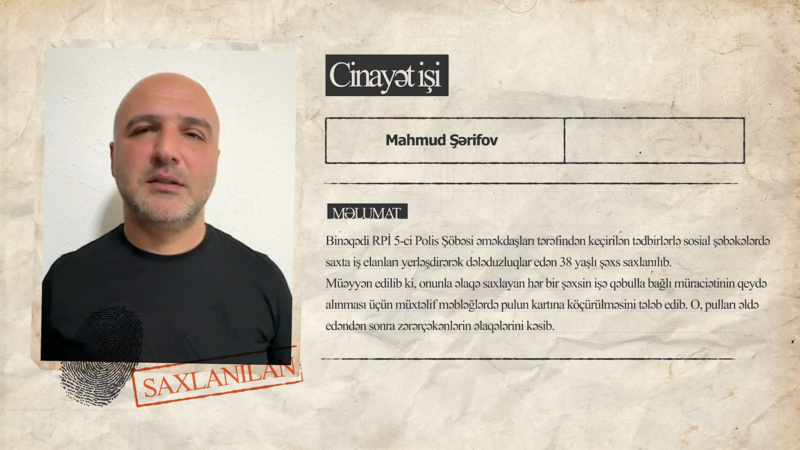 Sosial şəbəkələrdə işə qəbulla bağlı saxta elanlar paylaşan şəxs saxlanıldı -