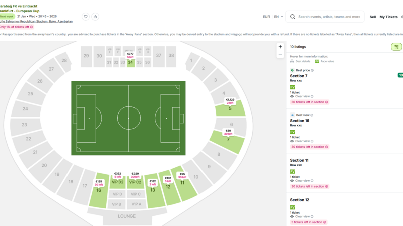 Xarici saytlar "Qarabağ" - "Ayntraxt" matçının biletlərini satır -