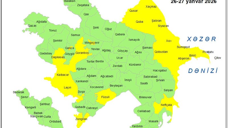 Küləkli hava şəraiti ilə bağlı sarı xəbərdarlıq verildi