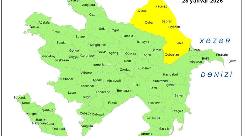 Küləkli hava şəraiti ilə bağlı sarı xəbərdarlıq verildi