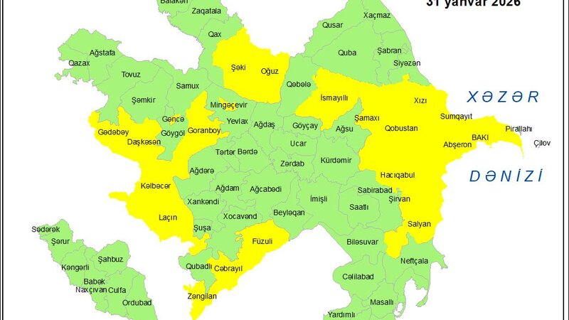Küləkli hava şəraiti ilə bağlı sarı xəbərdarlıq verildi