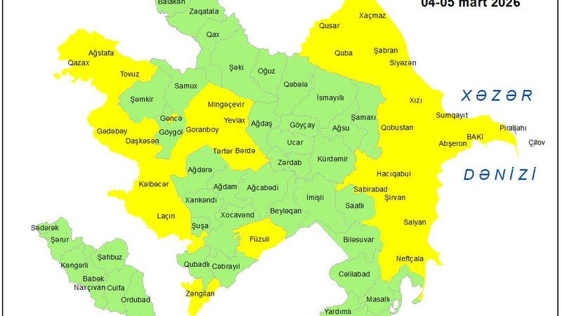 Küləkli hava şəraiti ilə bağlı sarı xəbərdarlıq verildi