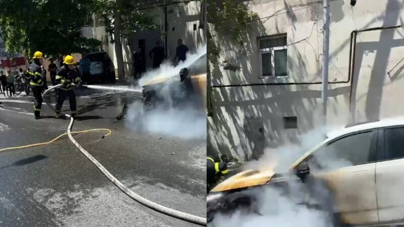 Yasamalda avtomobil yandı -
