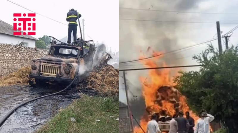 Qazaxda otla yüklənmiş yük avtomobili yandı -
