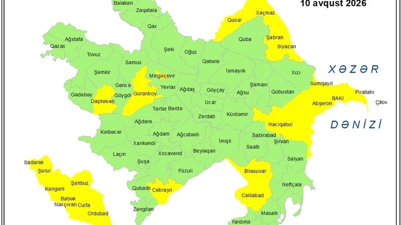 Küləkli hava şəraiti ilə bağlı sarı xəbərdarlıq verildi
