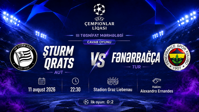 ÇL: “Fənərbağça” səfərdə “Şturm Qrats”la üz-üzə