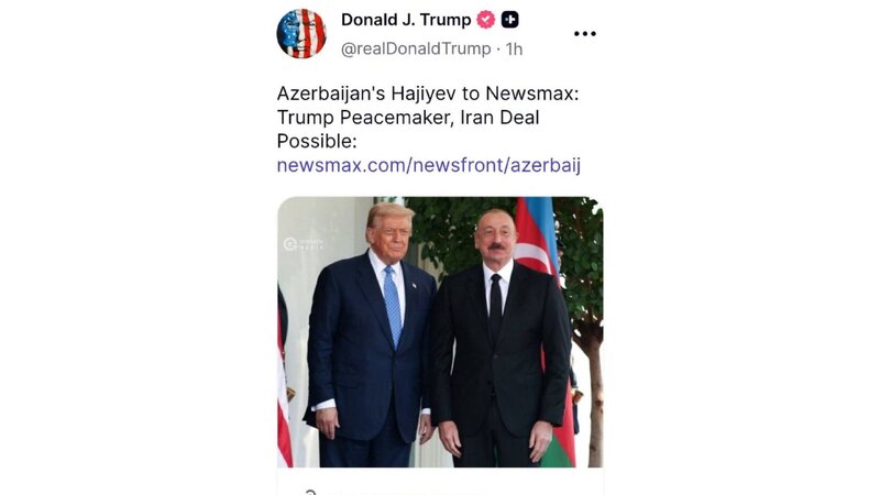 Tramp Hikmət Hacıyevin “Newsmax”a müsahibəsini paylaşdı