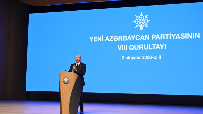 Yeni Azərbaycan Partiyasının VIII Qurultayı keçirilib, İlham Əliyev çıxış edib -