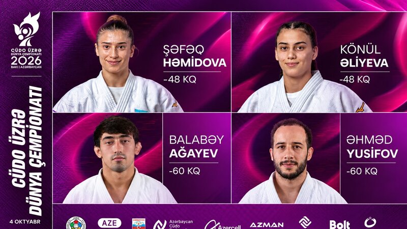 Bakıda keçirilən dünya çempionatında Azərbaycan cüdoçuları mübarizəyə başlayır