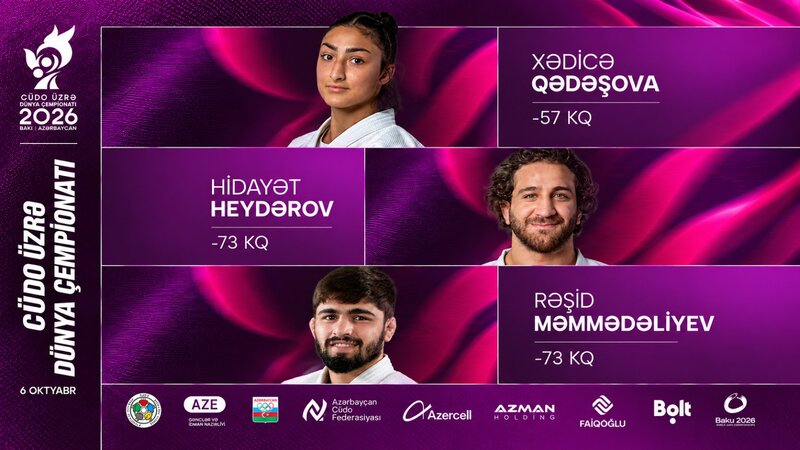 Dünya çempionayı: Hidayət Heydərov və 2 cüdoçumuz mübarizəyə başlayır
