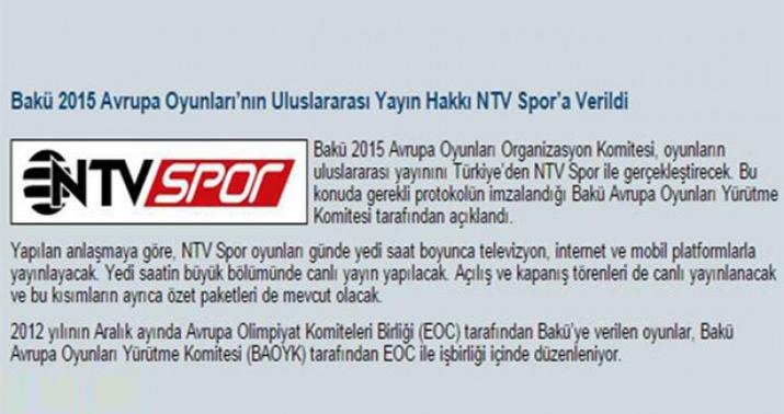 “NTV spor” birinci Avropa Oyunlarını canlı yayımlayacaq