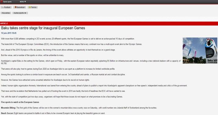 sports.opera.com: Birinci Avropa Oyunları bütün diqqəti Bakıya yönəldir