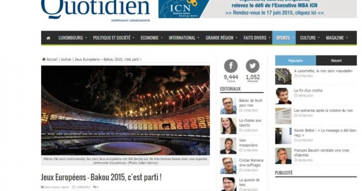 Lüksemburqun “Gündəlik” qəzeti Avropa Oyunlarının açılış mərasimindən yazıb