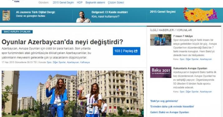 Əl-Cəzirə Türk” ilk Avropa Oyunlarından yazıb